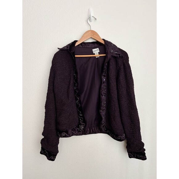Chico’s Blazer Jacket Size 1 M Crinkled Velvet Floral Beaded Whimsy Goth Witch - Picture 1 of 8